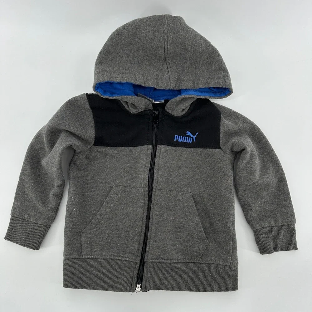Puma Baby Boy 2-Piece Tracksuit Set Gray Black Blue Full Zip Hoodie Joggers 18M - Picture 2 of 10